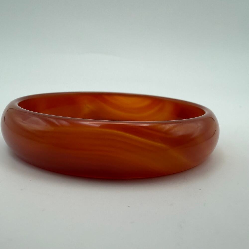 Vintage Carnelian Agate Bangle Bracelet Orange Red Banded Stone Chunky 8”